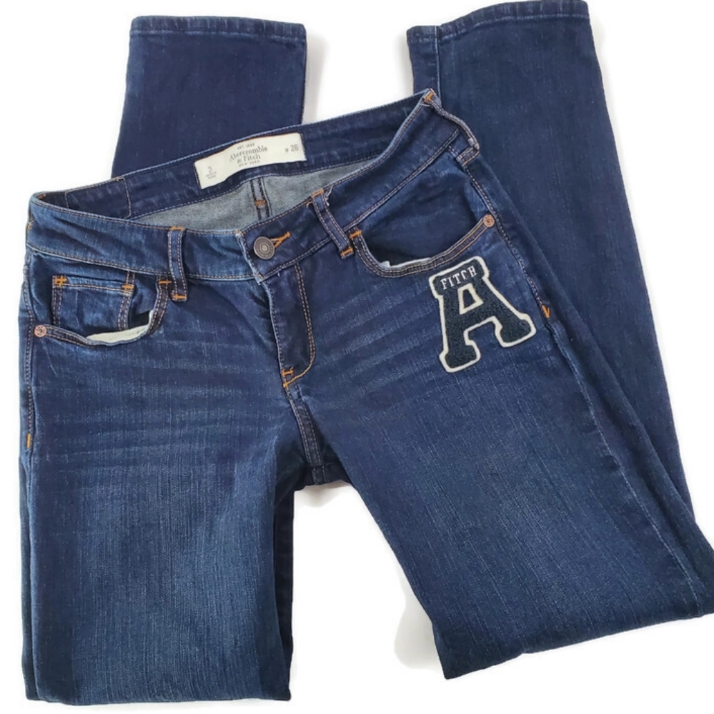 Vintage Abercrombie & Fitch Varsity Patch Denim Jeans Dark Wash Womens Size 2/26